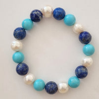 Lapis Lazuli, Turquoise & Freshwater Pearl Bracelet