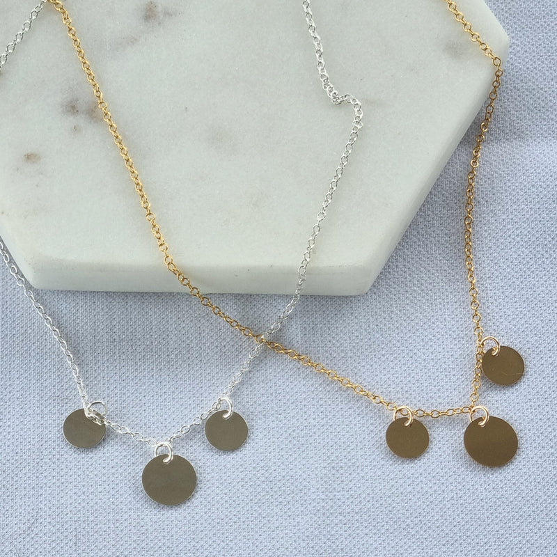 Raina 14K Gold filled or Sterling silver 3 disc Necklace