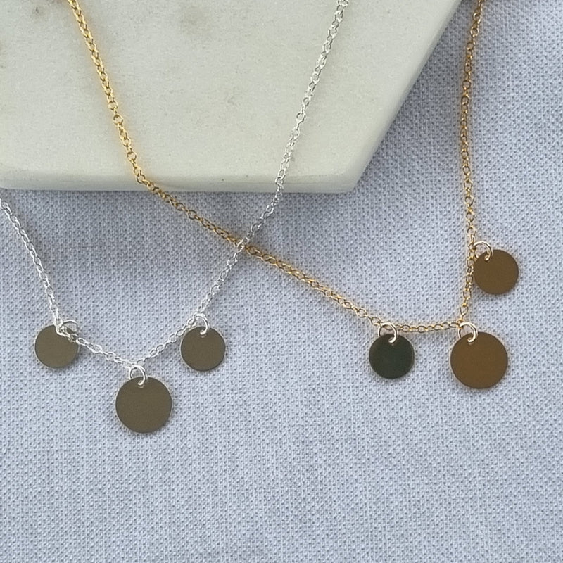 Raina 14K Gold filled or Sterling silver 3 disc Necklace