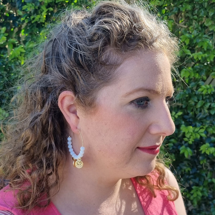 Stella Hoop Earrings Turquoise, Onyx or White Quartz