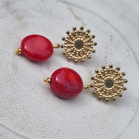 Praia Red Coral Coin Stud Earrings