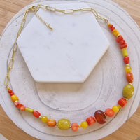 Aphrodite Citrus Carnelian, Coral and Agate Paperclip Chain Necklace