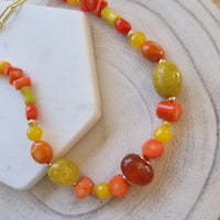 Aphrodite Citrus Carnelian, Coral and Agate Paperclip Chain Necklace