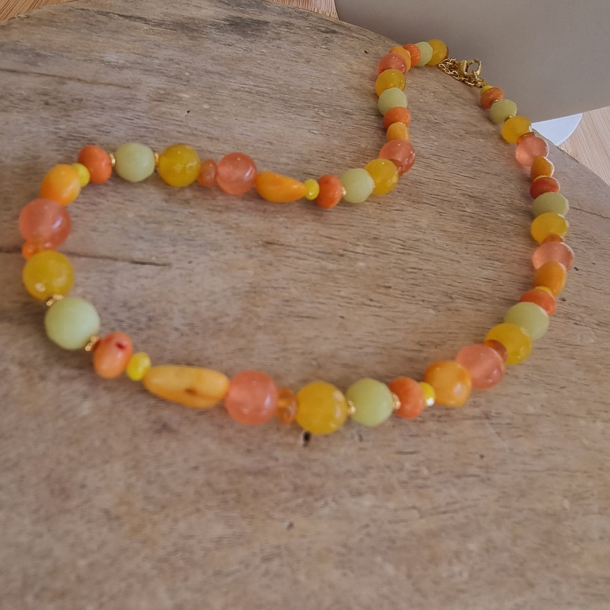 Aphrodite Citrus Agate, Coral, Carnelian and Jade Necklace