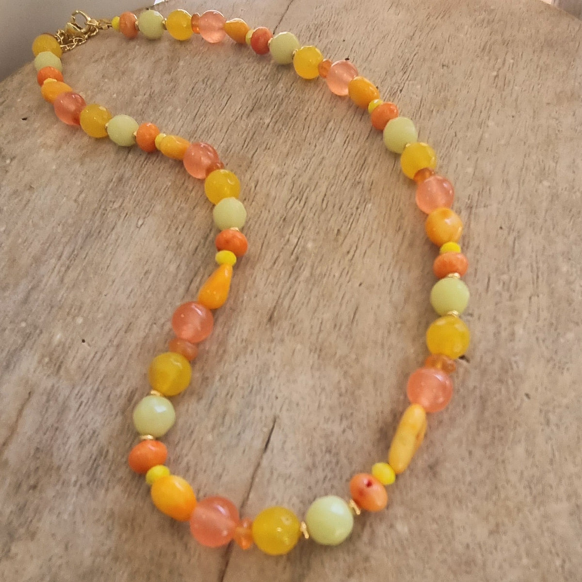 Aphrodite Citrus Agate, Coral, Carnelian and Jade Necklace