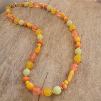 Aphrodite Citrus Agate, Coral, Carnelian and Jade Necklace