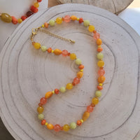 Aphrodite Citrus Agate, Coral, Carnelian and Jade Necklace