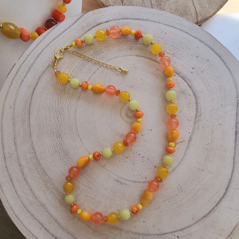 Aphrodite Citrus Agate, Coral, Carnelian and Jade Necklace