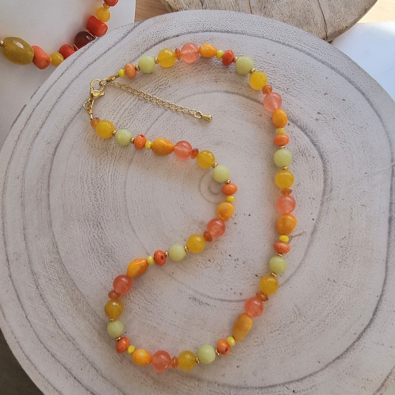 Aphrodite Citrus Coral and Jade Hoop Earrings