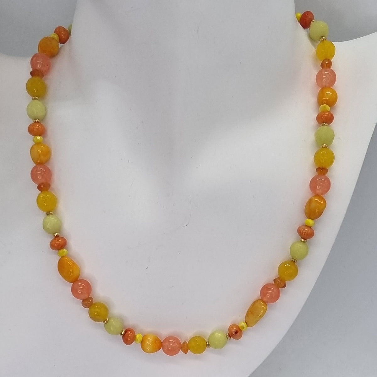 Aphrodite Citrus Agate, Coral, Carnelian and Jade Necklace