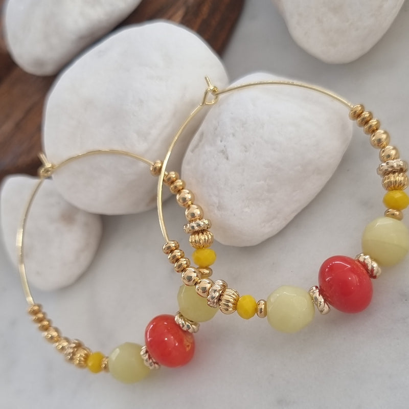 Aphrodite Citrus Coral and Jade Hoop Earrings