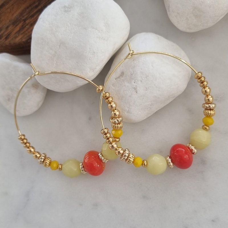 Aphrodite Citrus Coral and Jade Hoop Earrings