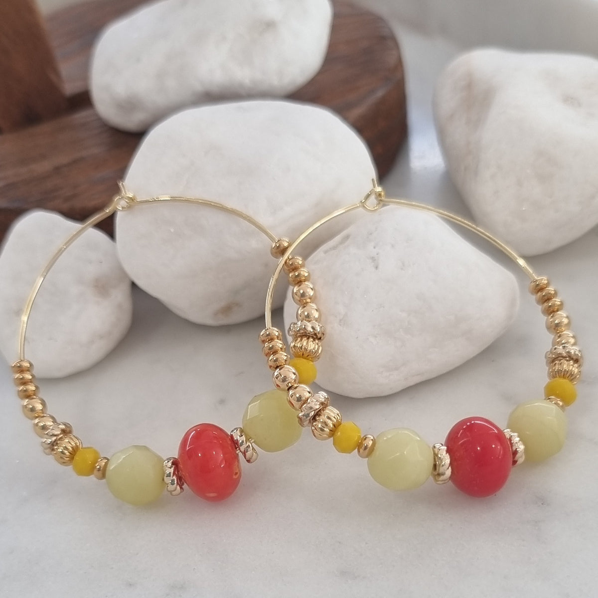 Aphrodite Citrus Coral and Jade Hoop Earrings