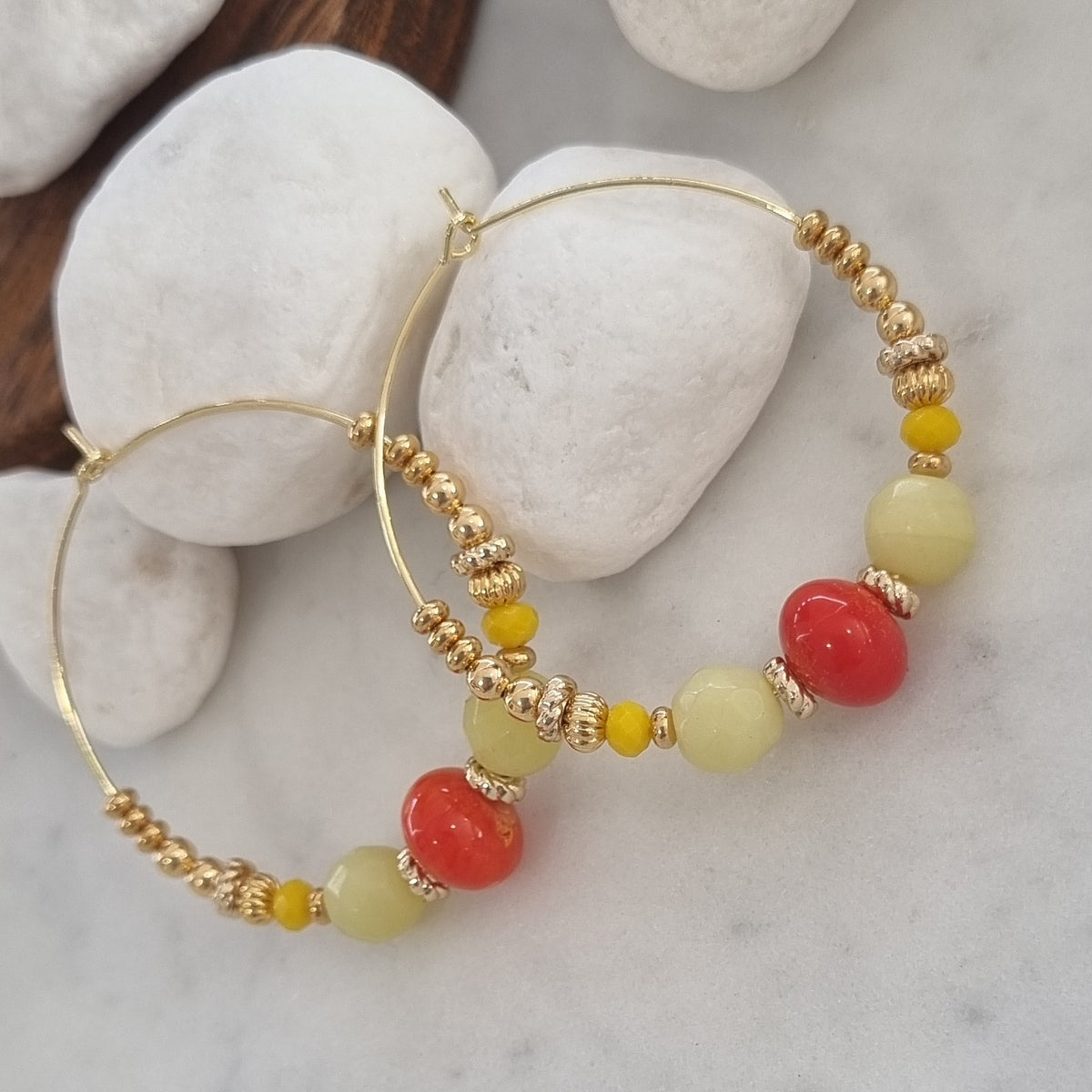 Aphrodite Citrus Coral and Jade Hoop Earrings