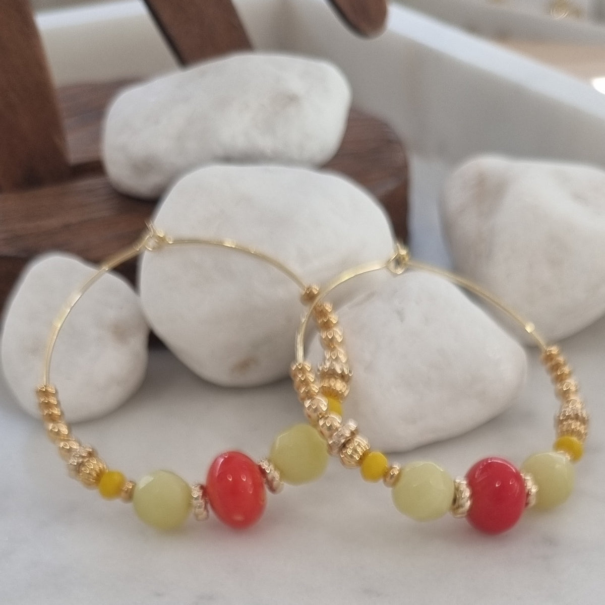 Aphrodite Citrus Coral and Jade Hoop Earrings