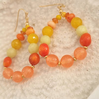 Aphrodite Citrus Coral, Carnelian, Agate and Jade Hoop Earrings