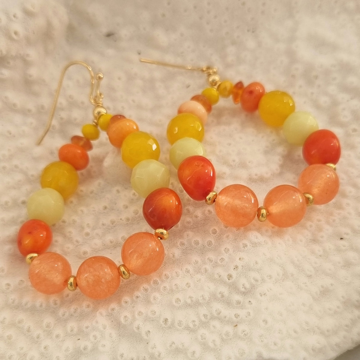 Aphrodite Citrus Coral, Carnelian, Agate and Jade Hoop Earrings