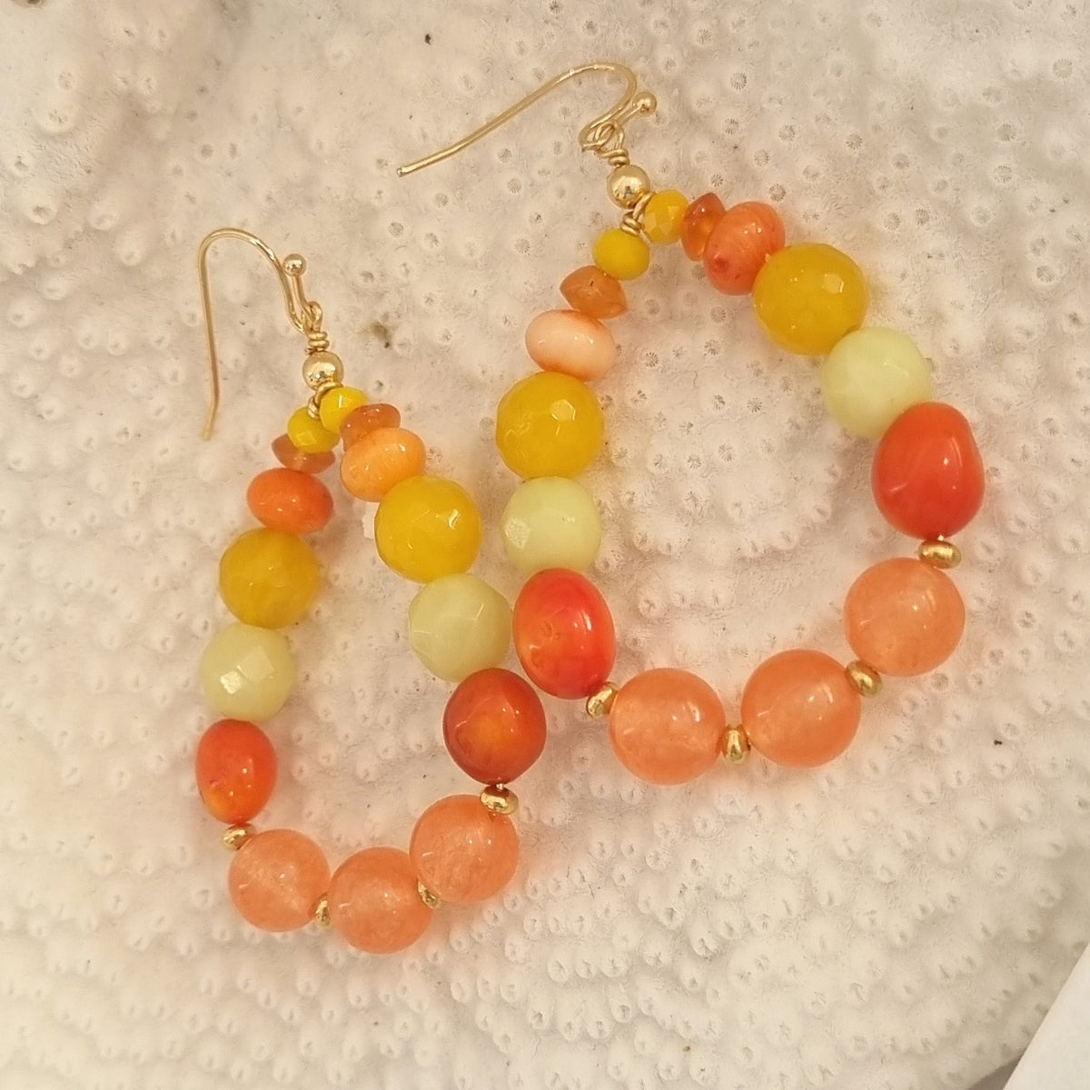 Aphrodite Citrus Coral, Carnelian, Agate and Jade Hoop Earrings