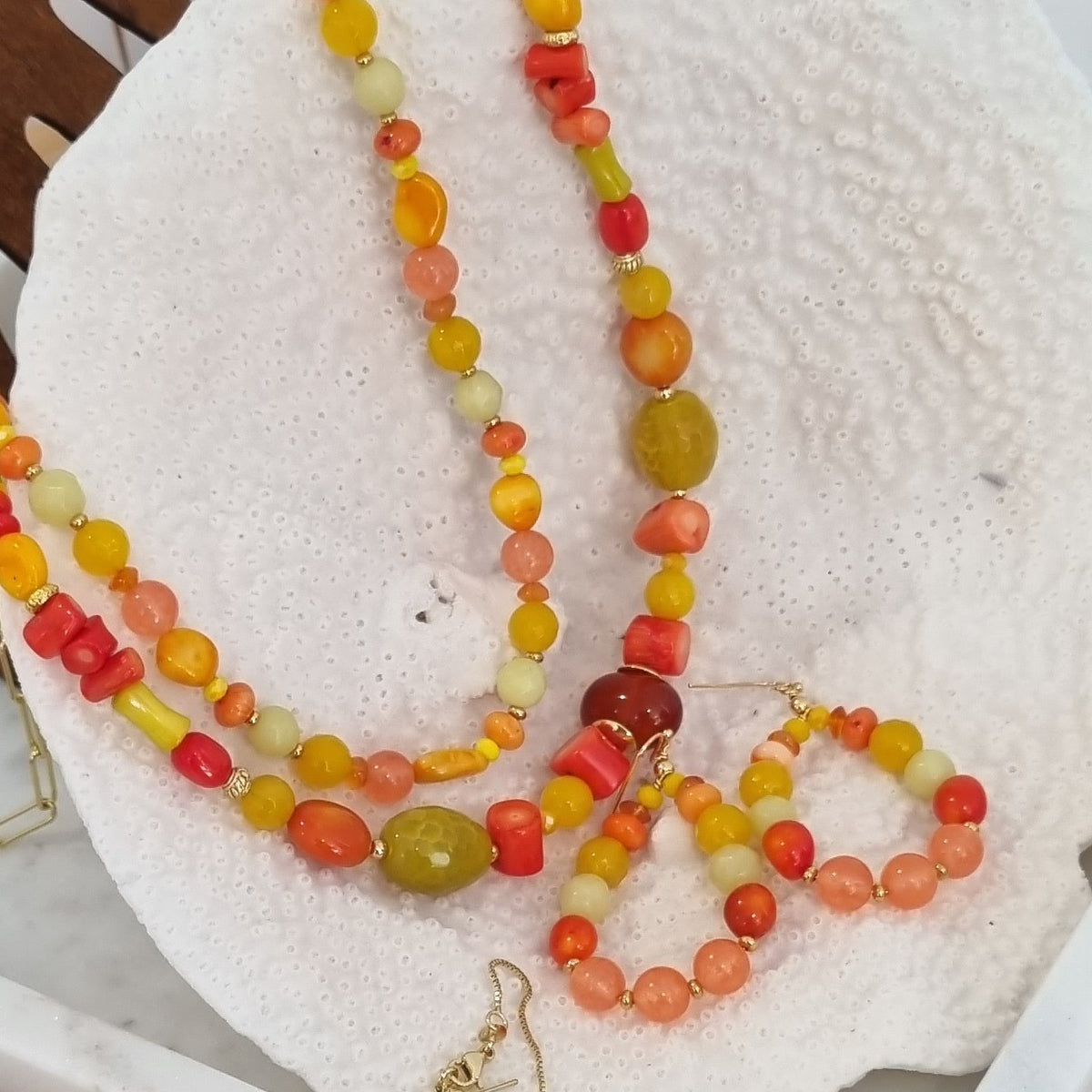 Aphrodite Citrus Carnelian, Coral and Agate Paperclip Chain Necklace