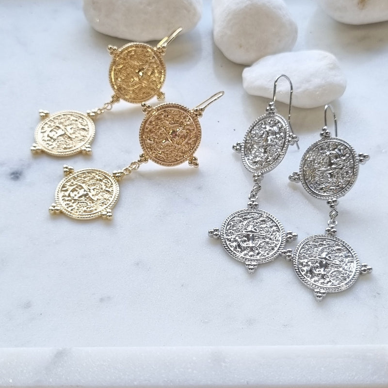 Praia Double Coin Earrings Gold or Platinum