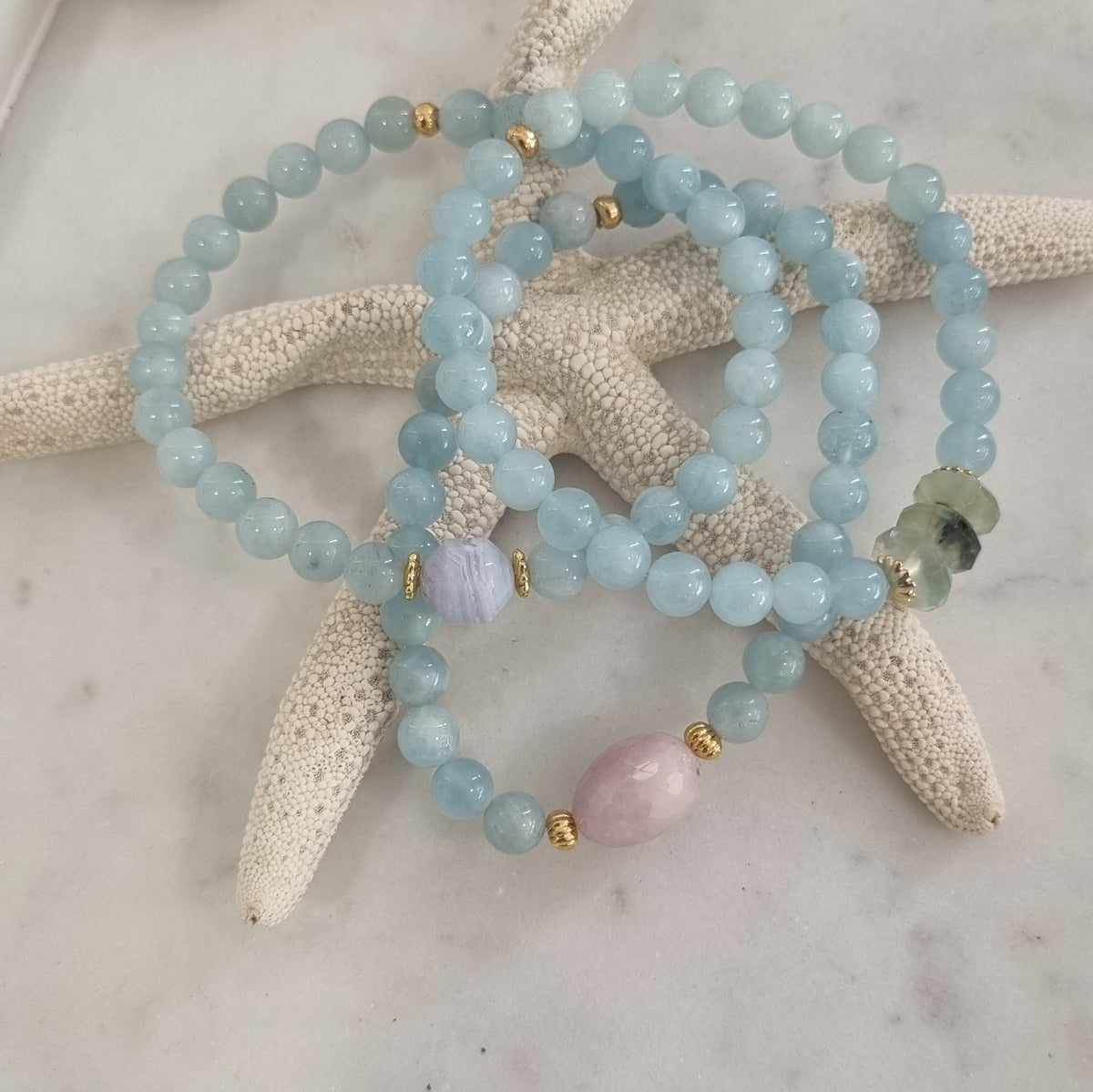 Deva Aquamarine Bracelets Kunzite, Prehnite or Blue Lace Agate