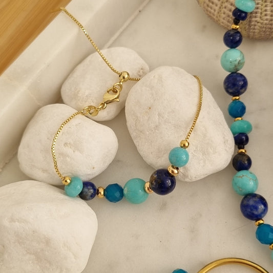 Aphrodite Marine Lapis Lazuli, Turquoise & Amazonite Adjustable Bracelet
