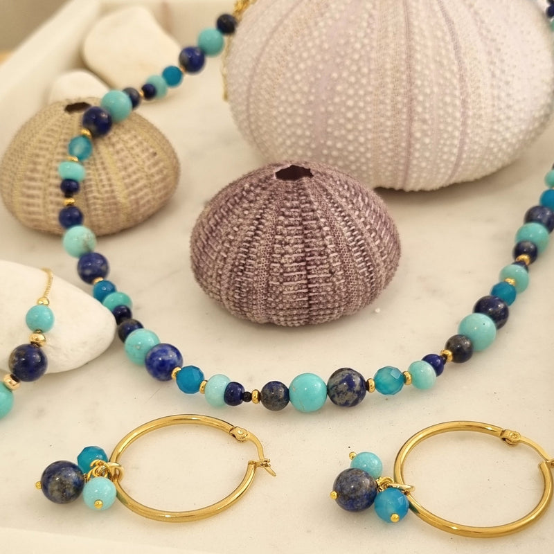 Aphrodite Marine Lapis Lazuli, Turquoise Hoop Earrings