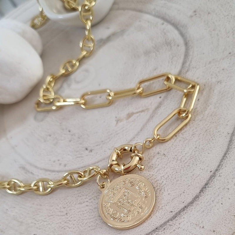 Dolce Mariner 18k Gold Plated Chain Coin Bracelet