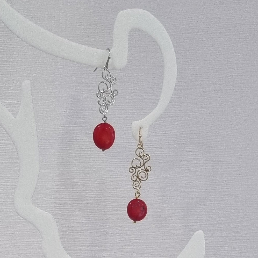 Annalese Red Coral Scroll Earrings