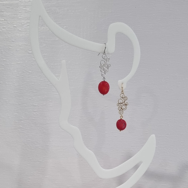 Annalese Red Coral Scroll Earrings