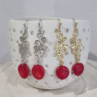 Annalese Red Coral Scroll Earrings