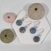 Bella Labradorite, Aquamarine & Freshwater Pearl Earring Gold or Silver