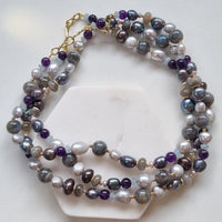 Molly Labradorite, Amethyst, Freshwater Pearl & Aquamarine necklace