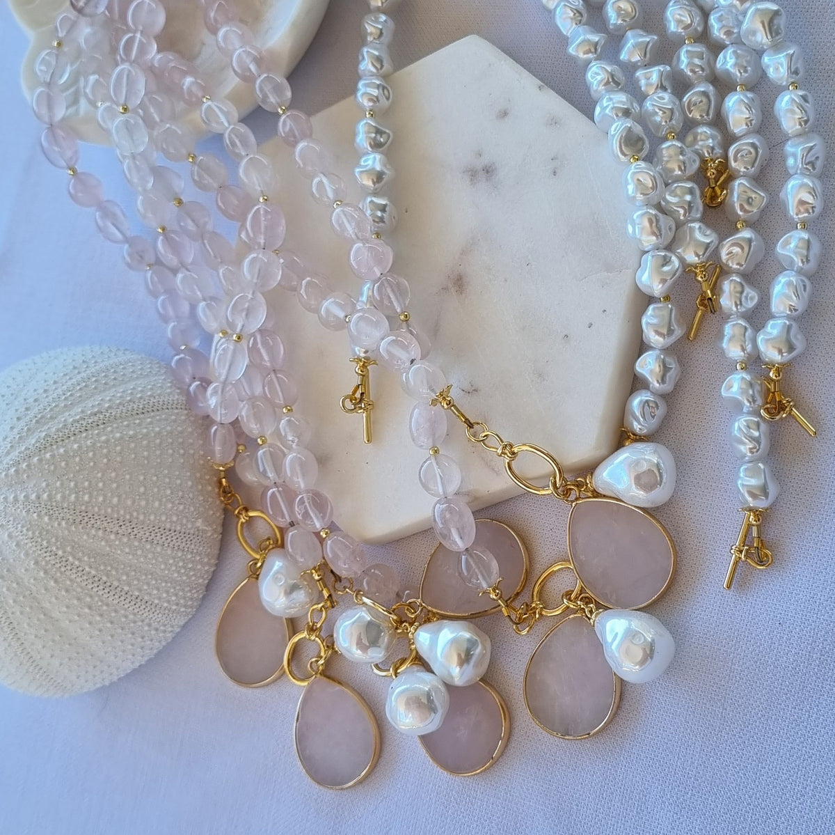 Maria Rose Quartz Pearl Pendant Necklace