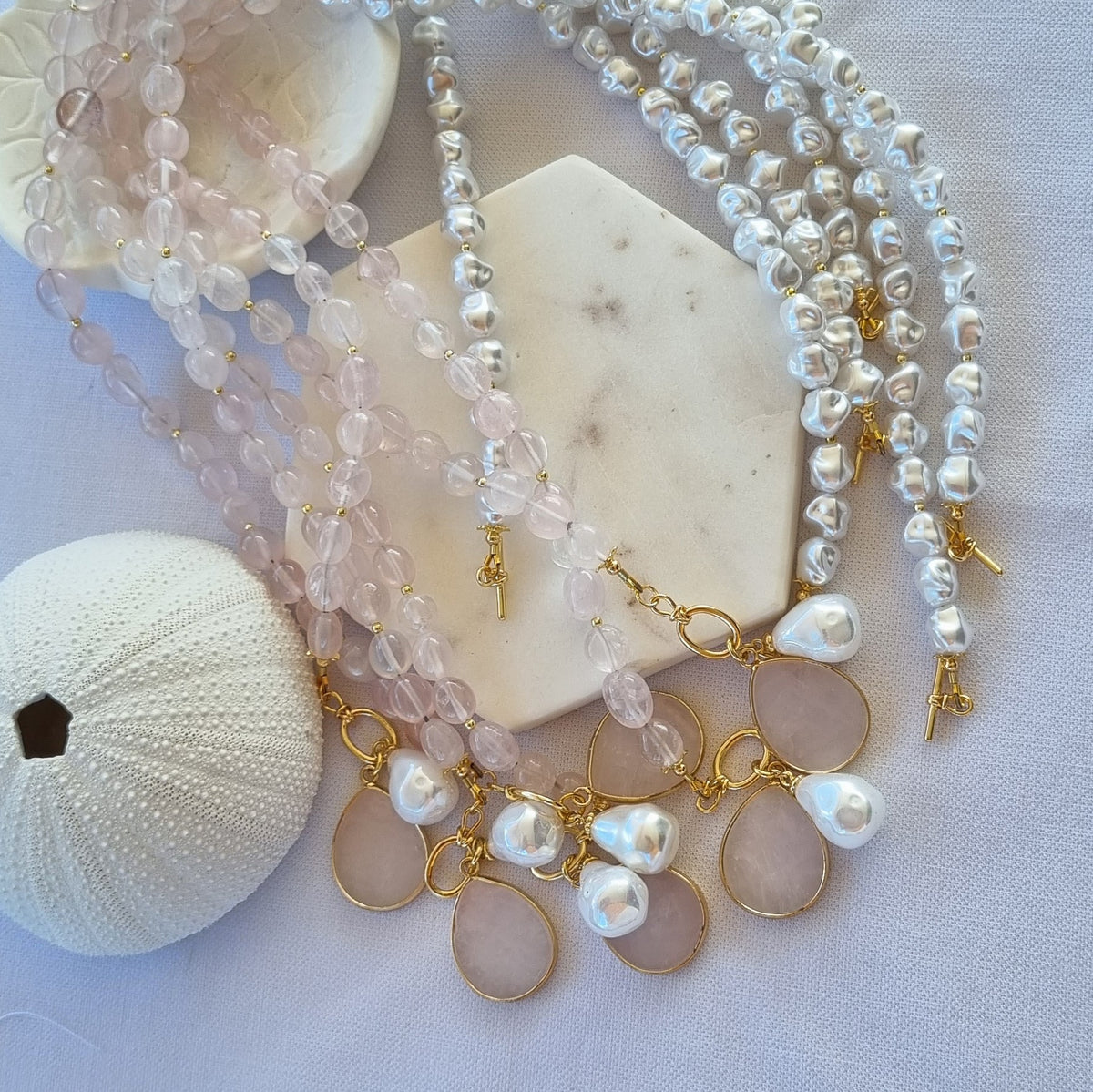 Maria Rose Quartz Pearl Pendant Necklace