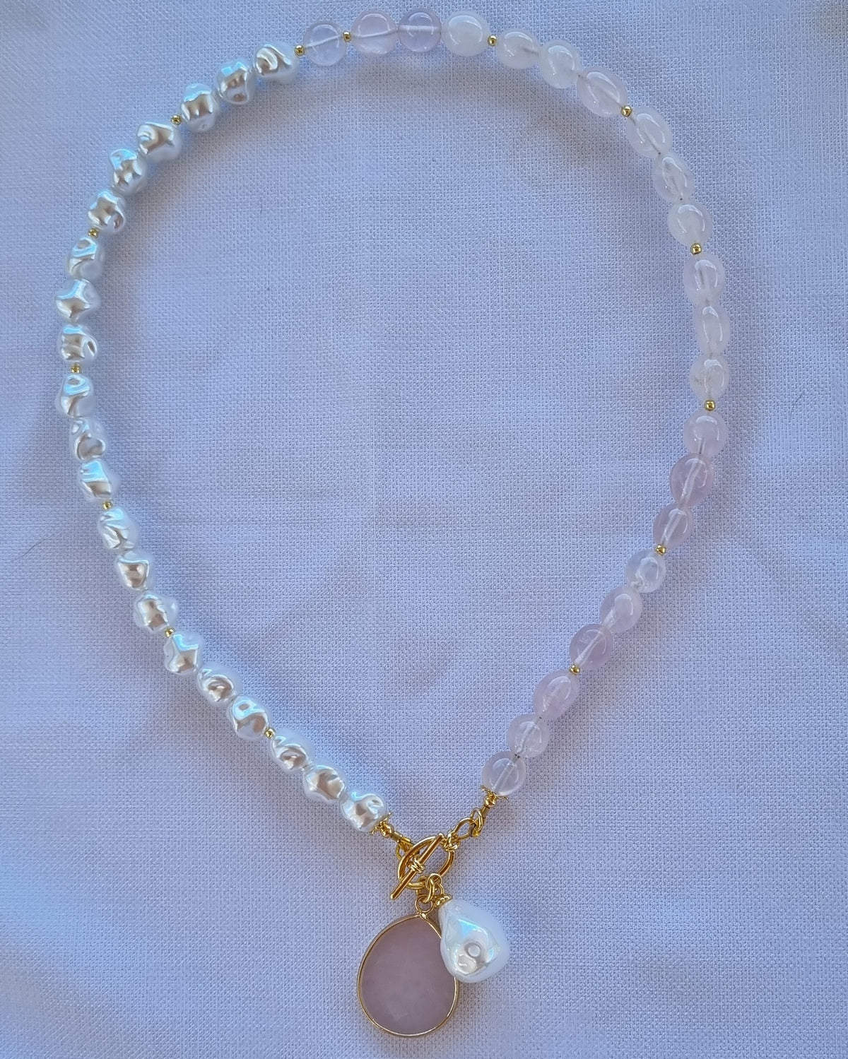 Maria Rose Quartz Pearl Pendant Necklace