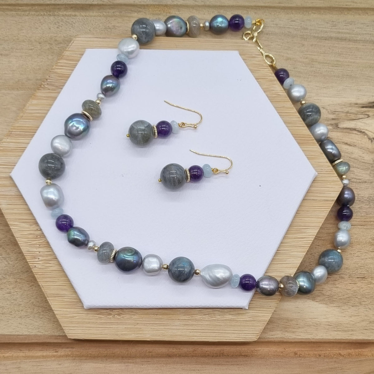 Molly Labradorite, Amethyst & Aquamarine Earrings