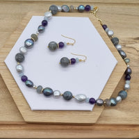 Molly Labradorite, Amethyst, Freshwater Pearl & Aquamarine necklace