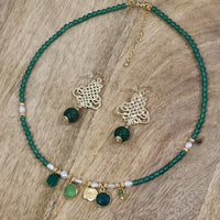 Jamalia Green Onyx and Freshwater Pearl stacking Necklaces