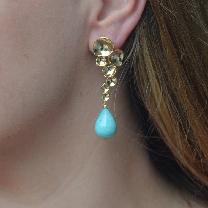 Raindrop Earrings with Peruvian Amazonite Gold or Silver