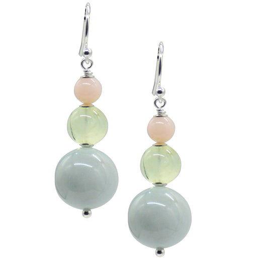 Cara Sterling Silver Aquamarine, Prehnite & Pink Opal Earrings