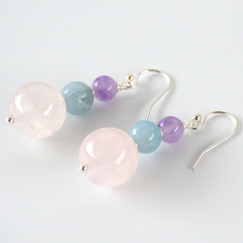 Cara Sterling Silver Rose Quartz, Aquamarine & Amethyst Earrings