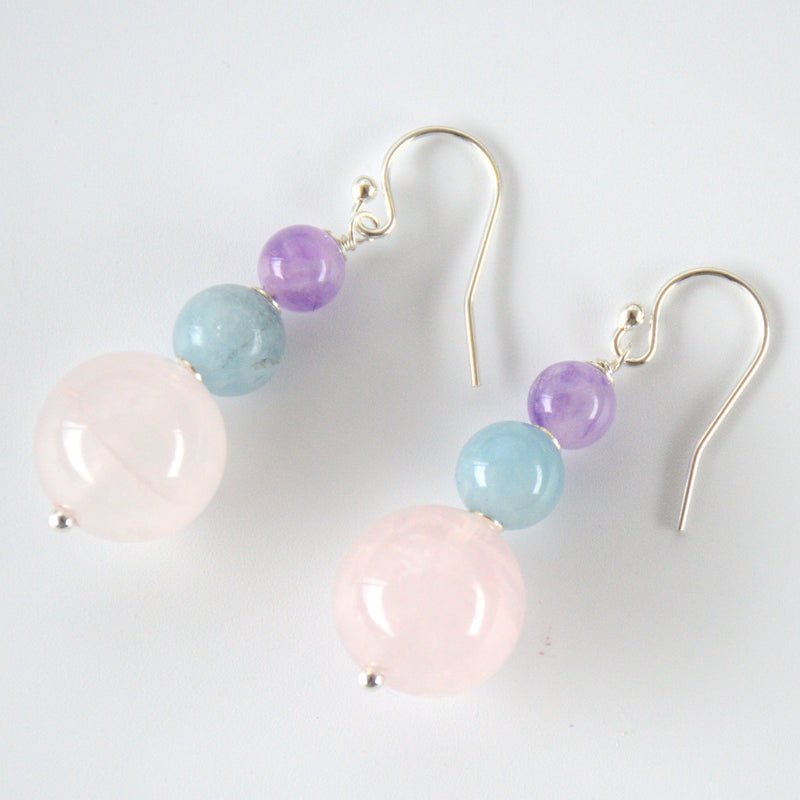 Cara Sterling Silver Rose Quartz, Aquamarine & Amethyst Earrings