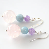 Cara Sterling Silver Rose Quartz, Aquamarine & Amethyst Earrings