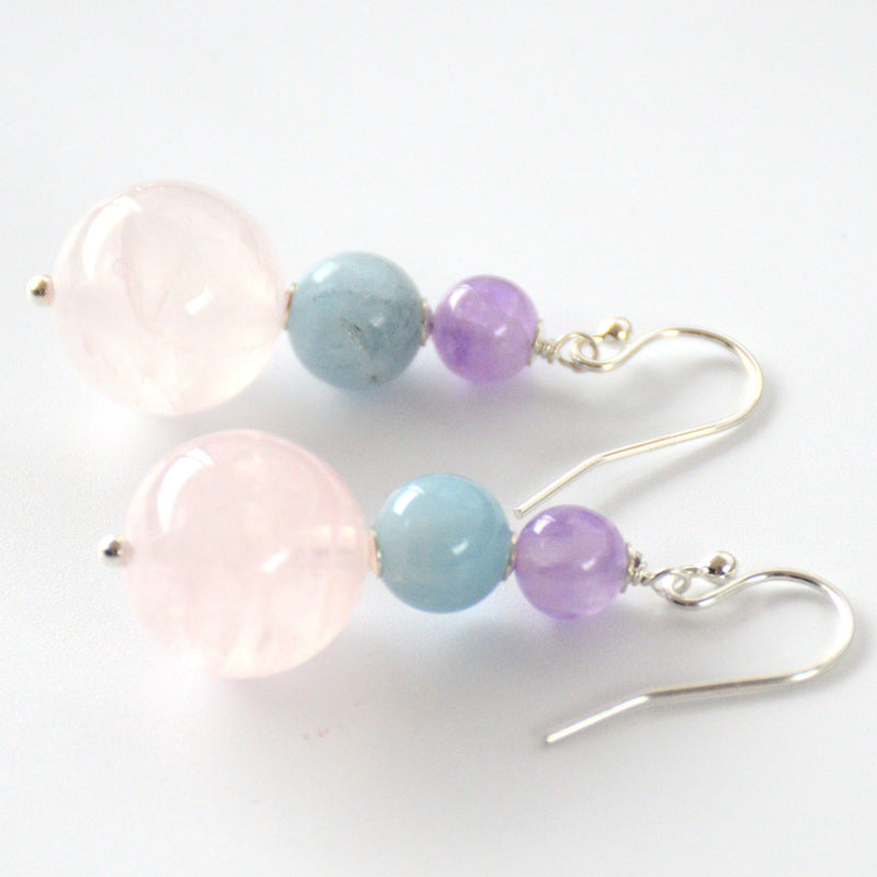 Cara Sterling Silver Rose Quartz, Aquamarine & Amethyst Earrings