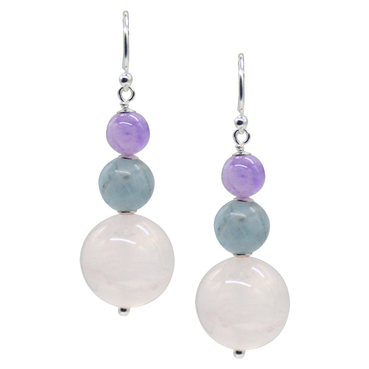 Cara Sterling Silver Rose Quartz, Aquamarine & Amethyst Earrings