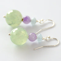 Cara S.Silver Prehnite, Amethyst & Aquamarine Earrings