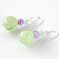 Cara S.Silver Prehnite, Amethyst & Aquamarine Earrings