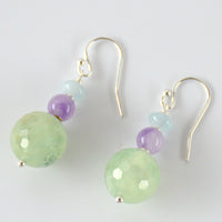 Cara S.Silver Prehnite, Amethyst & Aquamarine Earrings