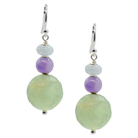 Cara S.Silver Prehnite, Amethyst & Aquamarine Earrings